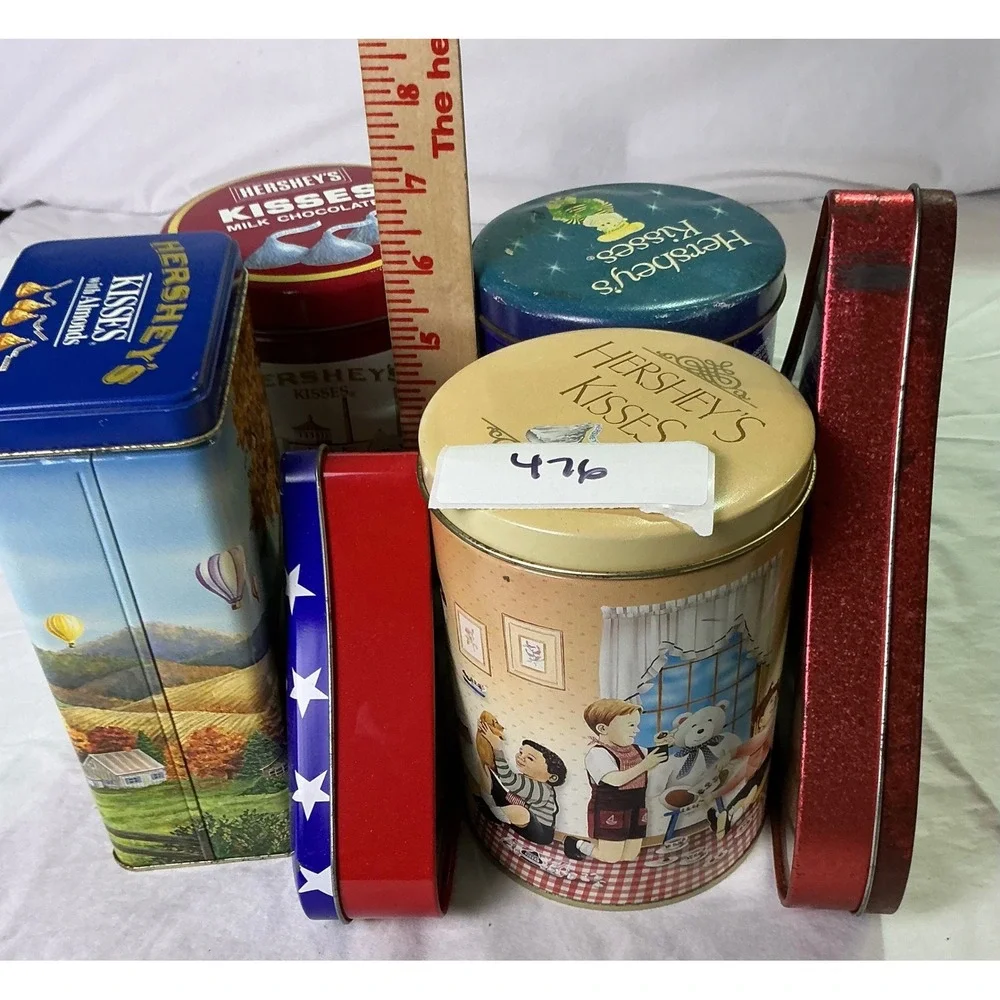 Vintage Hershey's Kisses Tin Canister Lot of 6‎ Holiday Collector Storage Tins